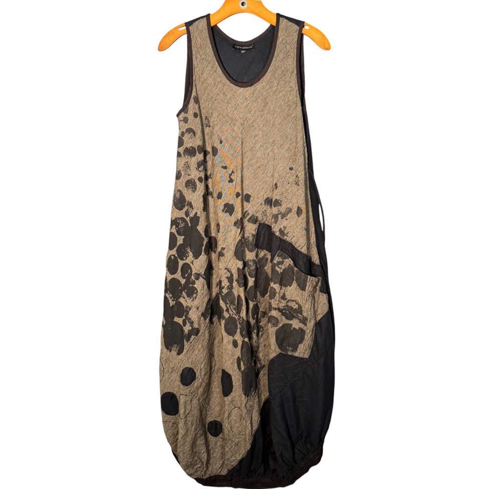 Mara Gibbucci 100% Linen Barrel Maxi Dress Splatter Lagenlook Artsy Earthy  XS